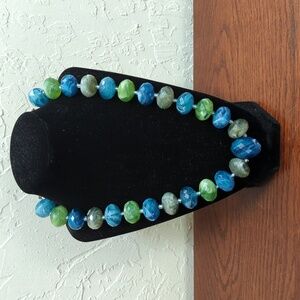 3/$20🌟 Chunky Gray Green Blue Faceted Swirl Lucite Beaded Necklace